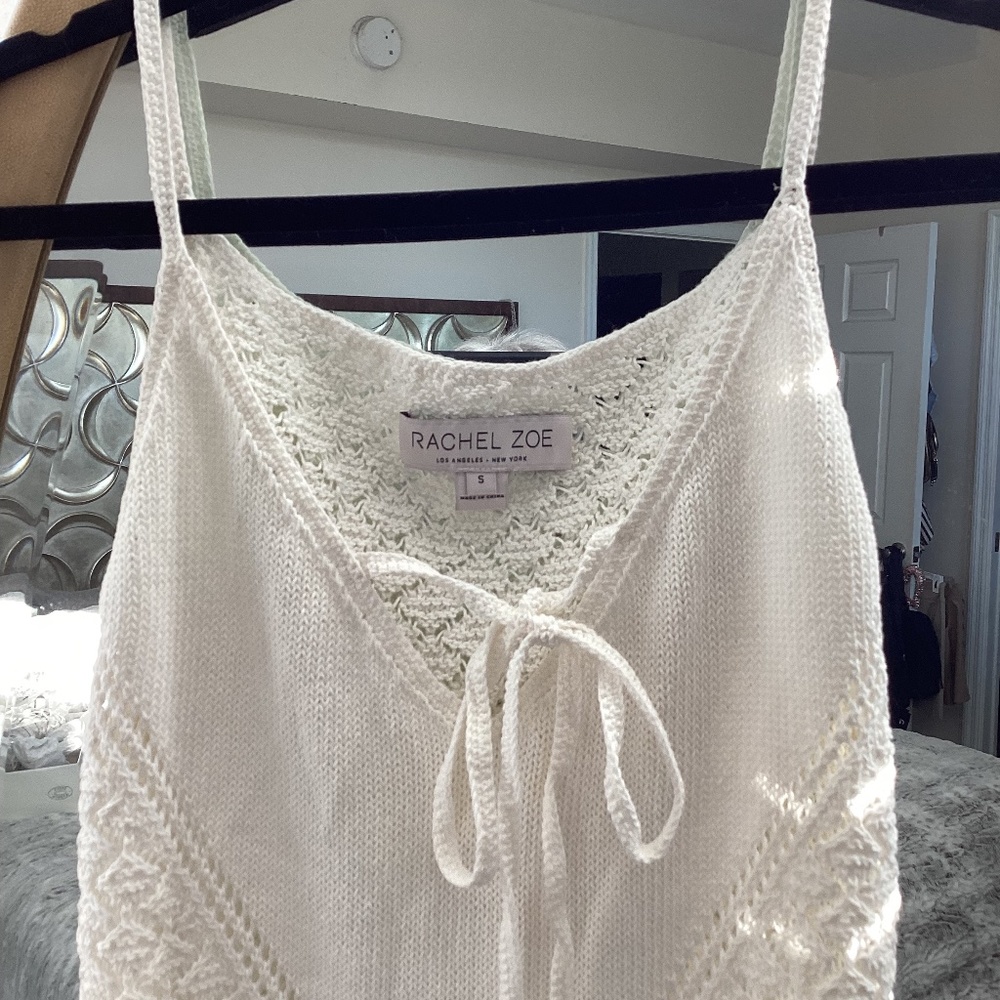 Rachel Zoe Off White Crochet Dress With Fringe Hem